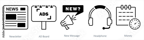 A set of 5 business icon as newletter, ad board, new message