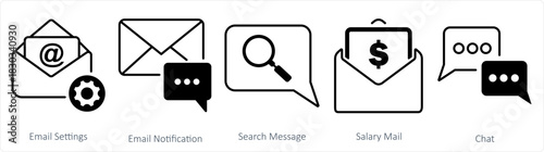 A set of 5 business icon as email settings, email notification, search message