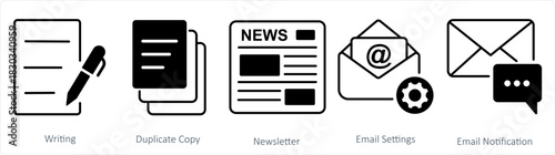 A set of 5 business icon as writing, duplicate copy, newsletter