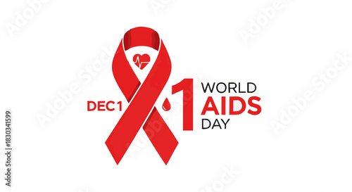 Commemorating World AIDS Day with a poignant red ribbon emblem and the significant date of December 1st, symbolizing global awareness and solidarity for health