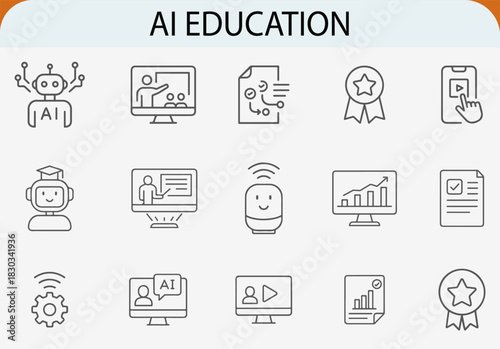 artificial intelligence education line icon set, modern clean vector symbols