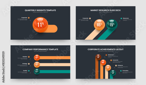 Professional Proposal 1 2 3 4 Step Chart Slide Design Set. Corporate Introduction One Two Three Four Option Infographic Frame Template Vector Illustration Bundle.