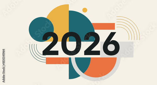 Celebrate 2026 with this vibrant, modern design. Perfect for event promos, business branding, and stylish greetings. Its geometric shapes and bold colors make a forward-thinking statement.