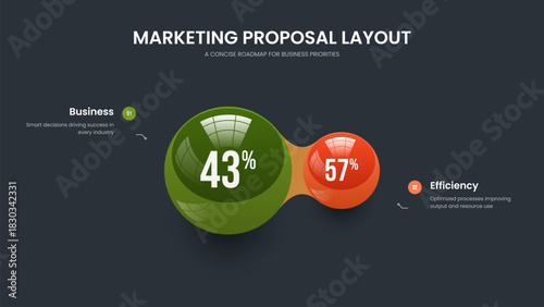 Professional Development Two Element Graph Presentation Design. Business Showcase 2 Option Chart Frame Layout. Educational Proposal Slide Template Vector Illustration.