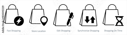 A set of 5 business icons as fast shopping, store location, edit shopping