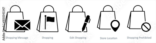 A set of 5 business icons as shopping message, shopping, edit shopping