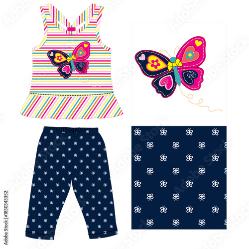 frocks with legging butterfly print vector 