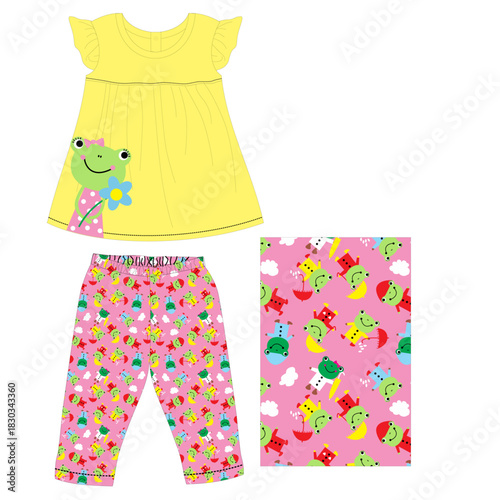 frocks with legging girls frog print vector 
