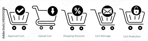 A set of 5 business icons as approved cart, upload cart, shopping discount