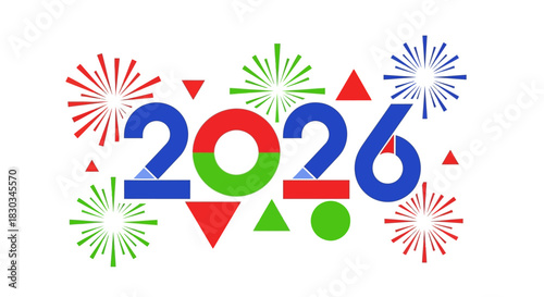 Celebrate 2026 with this vibrant and modern graphic, perfect for New Year greetings, festive marketing, and holiday promotions. Its bold colors and geometric design create a joyful mood.