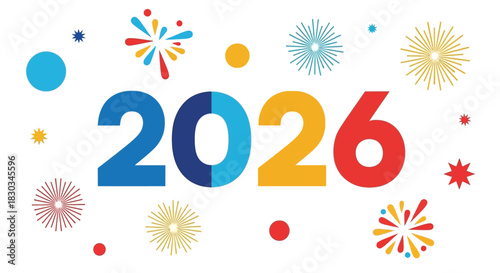 Brighten up the year 2026 with this festive, colorful design, perfect for invitations, promotions, and greetings. Celebrate the future with vibrant style and cheer!