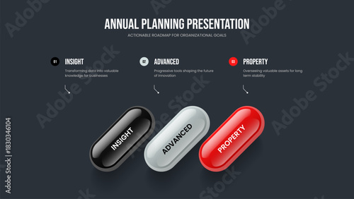 Creative Campaign 3 Element Diagram Frame Template. Marketing Planning Three Step Infographic Slideshow Layout. Advertising Launch Slide Design Vector Illustration.