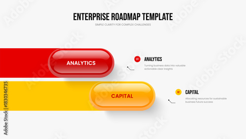 Enterprise Visualization Two Option Infographic Frame Design. Marketing Portfolio 2 Step Diagram Slide Layout. Project Showcase Slideshow Template Vector Illustration.