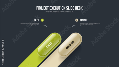 Investor Introduction Two Element Diagram Slideshow Template. Professional Solution 2 Step Infographic Slide Design. Market Plan Presentation Layout Vector Illustration.