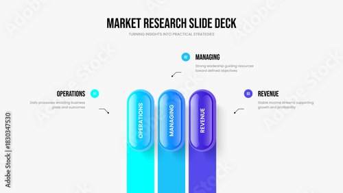 Corporate Analysis Three Element Diagram Presentation Design. Market Briefing Frame Template Vector Illustration. Consulting Performance 3 Step Infographic Slide Layout.