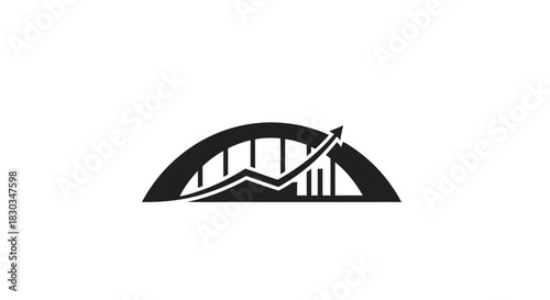 Bridge with upward trending arrow representing growth and progress.