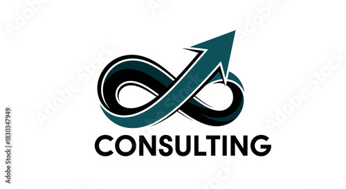 Consulting logo with infinity symbol and upward arrow.