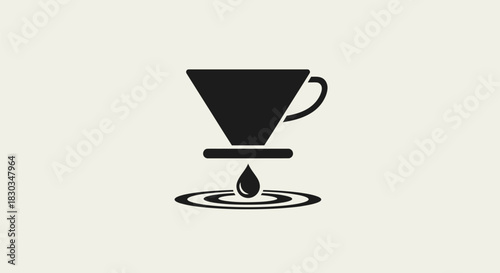 Pour over coffee brewing illustration with cup, filter, and dripping coffee.