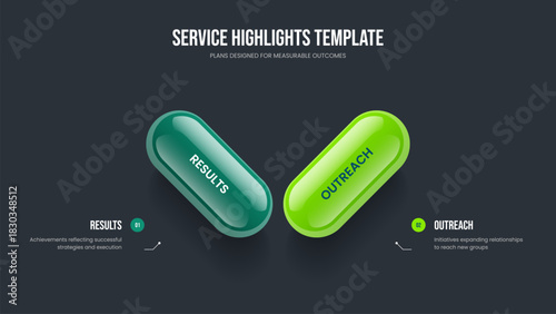 Product Solution Two Element Diagram Slide Design. Consulting Plan 2 Option Infographic Presentation Template. Project Overview Slideshow Layout Vector Illustration.
