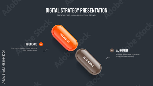 Enterprise Profile Frame Layout Vector Illustration. Sales Solution Two Option Diagram Presentation Template. Visual Briefing 2 Step Infographic Slide Design.