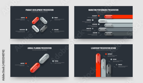 Project Innovation Four Five Two Three Step Infographic Presentation Template Vector Illustration Set. Creative Launch 4 5 2 3 Element Diagram Slide Layout Bundle.
