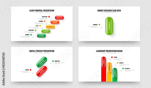 Marketing Analysis Five One Two Three Element Infographic Slide Layout Vector Illustration Bundle. Sales Plan 5 1 2 3 Option Diagram Slideshow Design Collection.