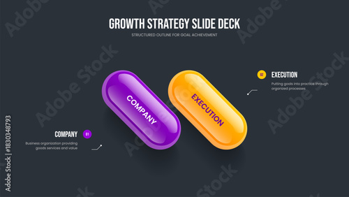 Service Portfolio Two Option Diagram Slide Design. Investor Showcase Frame Template Vector Illustration. Professional Launch 2 Step Infographic Presentation Layout.