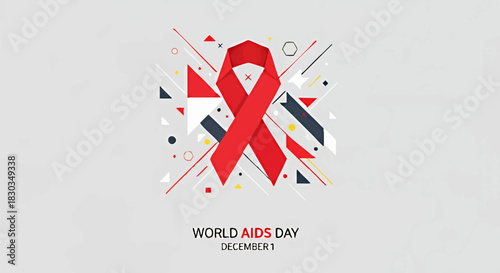 World AIDS Day Awareness Ribbon with Geometric Shapes and Modern Design Elements