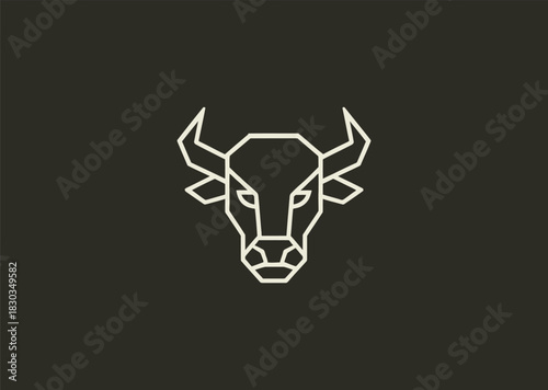 A geometric buffalo logo built with strong angular lines to emphasize its horns and massive build, conveying strength, determination, and grounded stability