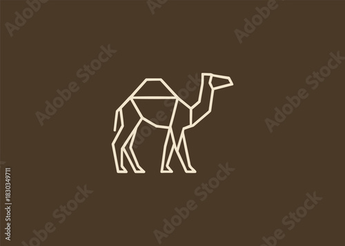 A geometric camel logo designed with angular line structures, capturing its iconic hump and posture while expressing endurance, balance, and desert resilience in a modern minimal style
