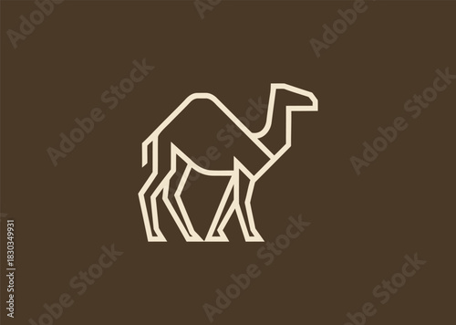 A geometric camel logo designed with angular line structures, capturing its iconic hump and posture while expressing endurance, balance, and desert resilience in a modern minimal style