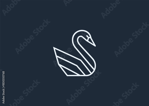 A geometric swan logo formed with elegant linear facets, highlighting its curved neck and graceful silhouette, symbolizing purity, beauty, and refined serenity