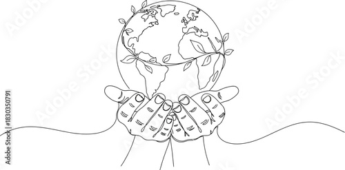 Hands cradling the earth with vines and leaves, symbolizing environmental protection and conservation