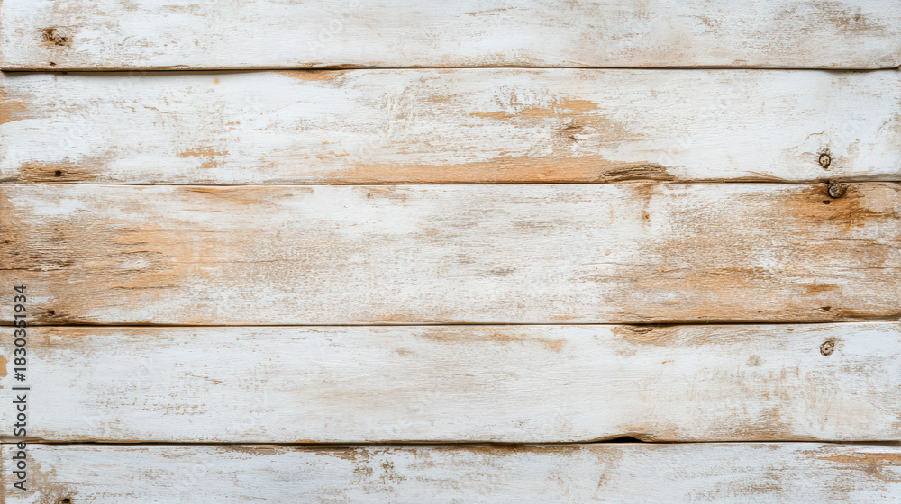 Fototapeta premium Weathered wood surface with subtle boho accents, rustic faded paint texture, warm mood