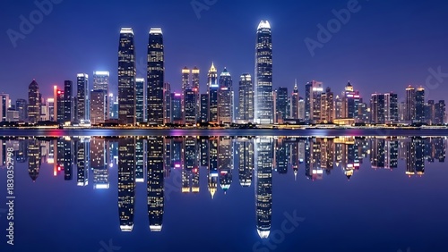 Shenzhen Skyline Reflection at Night - A Vibrant Urban Landscape.
