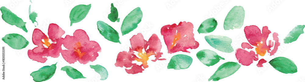 Fototapeta premium 椿の和風年賀状フレーム。水彩画。水彩タッチのベクター和風背景。Japanese-style New Year's card frame with camellia flowers. Watercolor painting. Vector Japanese-style background with a watercolor touch.