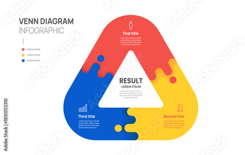 Venn diagram business infographic triangle management chart template 3 steps options, presentation vector illustration.