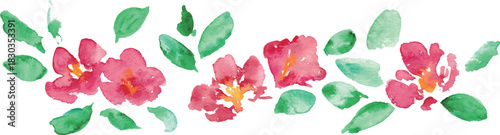 椿の和風年賀状フレーム。水彩画。水彩タッチのベクター和風背景。Japanese-style New Year's card frame with camellia flowers. Watercolor painting. Vector Japanese-style background with a watercolor touch.