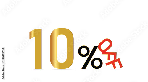 10% Off Discount Label with Gold Number and Red Sale Text