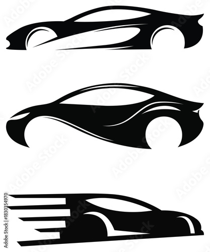 Sleek Sports Car Silhouette Vector Set for Automotive Design.