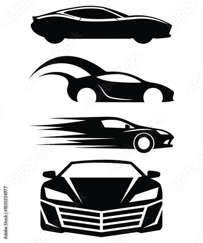 Sleek Sports Car Silhouette Vector Set for Automotive Design.