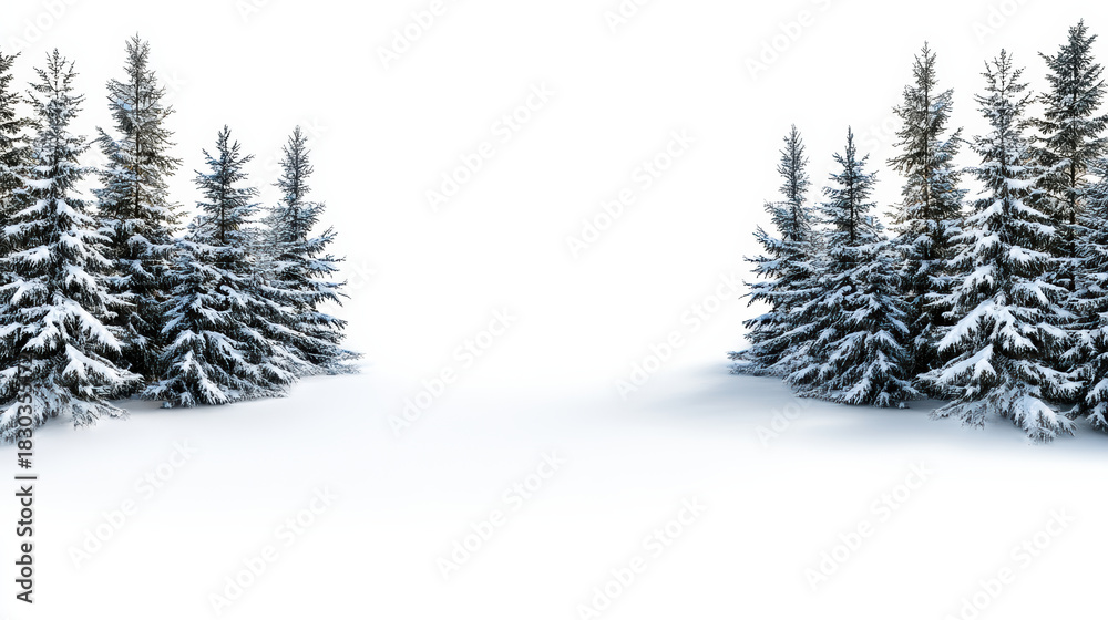 Fototapeta premium Snowy pine tree silhouette winter landscape with soft light and calm mood