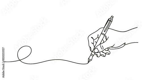 hand writing with pen, black line art clip art preview