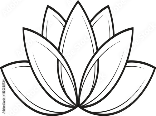 A stylized black and white line art illustration of a lotus flower, symbolizing peace, purity, and enlightenment