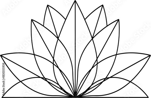 Geometric lotus flower outline, stylized floral design, elegant symmetry, abstract botanical illustration
