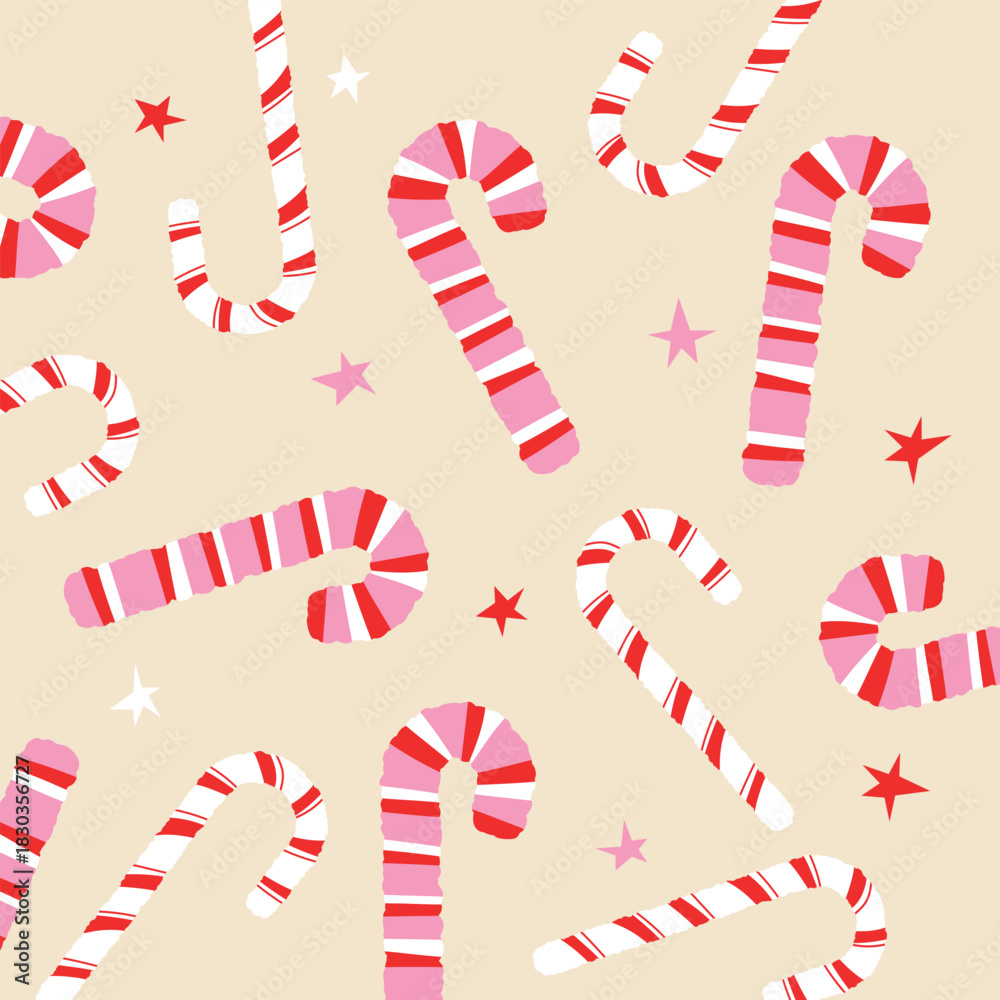 Fototapeta premium Sweet Holiday Candy Cane Background with Stars