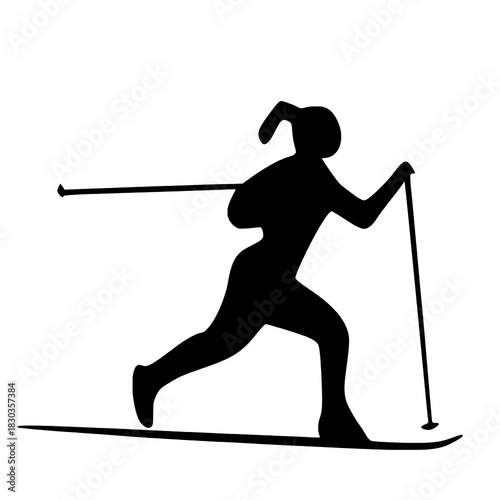 Silhouette of Cross Country Skier in Motion.