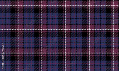 Seamless plaid pattern in blue, purple, black, and white. Simple and elegant, it's perfect for designing clothes, skirts, pants, and dresses. It adds a touch of flair to any fashion style.