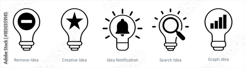 A set of 5 business icons as remove idea, creative idea, idea notification