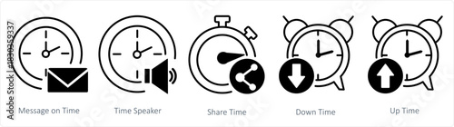 A set of 5 business icons as message on time, time speaker, share tim
